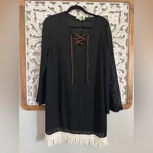 YA LOS ANGELES Black Lace-Up Tunic Dress